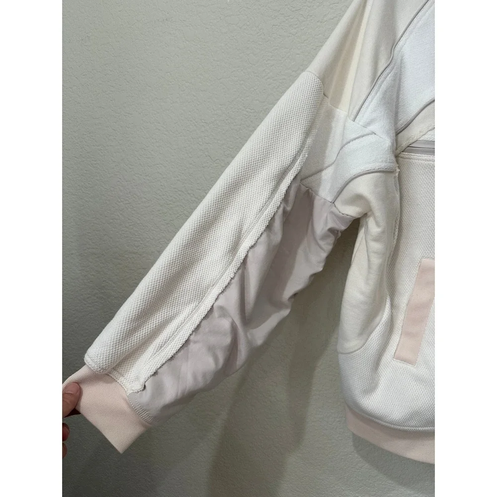 Free People Movement Mixed Media Bomber Jacket Cream Ivory Paneled Women L